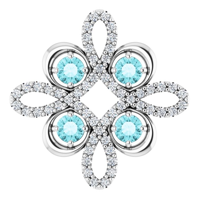 14K White Natural Blue Zircon & 1/6 CTW Natural Diamond Clover Pendant